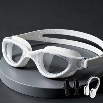 Регульовані окуляри для плавання HD з антифог-лінзами та 3D-силіконовим ущільнювачем, white, 180&times;50 mm