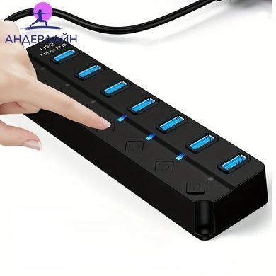 7-портовый USB 3.0 концентратор с LED индикатором и независимыми переключателями