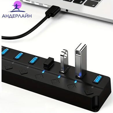 7-портовый USB 3.0 концентратор с LED индикатором и независимыми переключателями